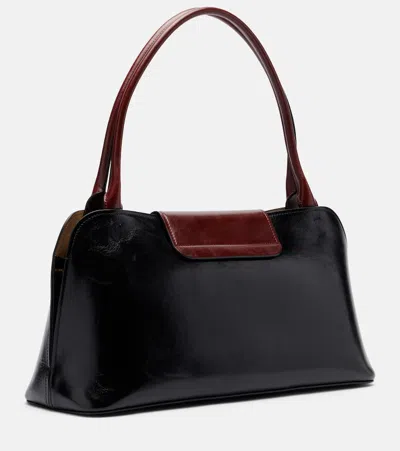 Versace Vivian Medium Two-tone Textured-leather Shoulder Bag In Black