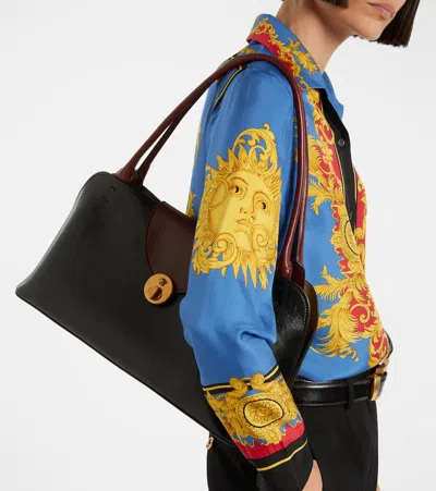 Versace Vivian Medium Two-tone Textured-leather Shoulder Bag In Black