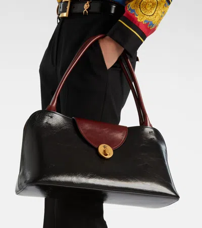 Versace Vivian Medium Two-tone Textured-leather Shoulder Bag In Black