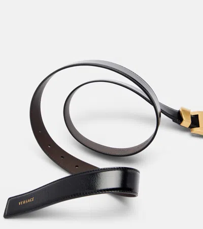 Versace Greca Printed Leather Belt 3 Cm In Black