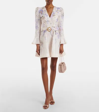 Zimmermann Kindred Spirit Luna Long Sleeve Linen Minidress In Multi