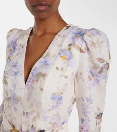 Zimmermann Kindred Spirit Luna Long Sleeve Linen Minidress In Multi