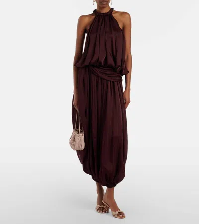 Zimmermann Luna Draped Silk Wide-leg Pants In Burgundy