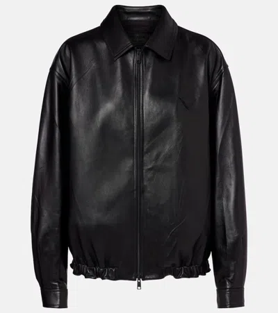 Prada Long-sleeved Leather Jacket In Black