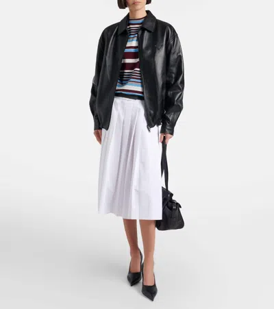 Prada Long-sleeved Leather Jacket In Black