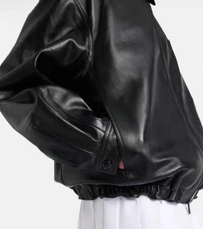 Prada Long-sleeved Leather Jacket In Black
