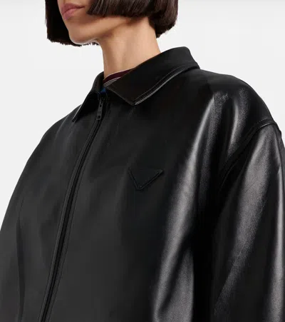 Prada Long-sleeved Leather Jacket In Black