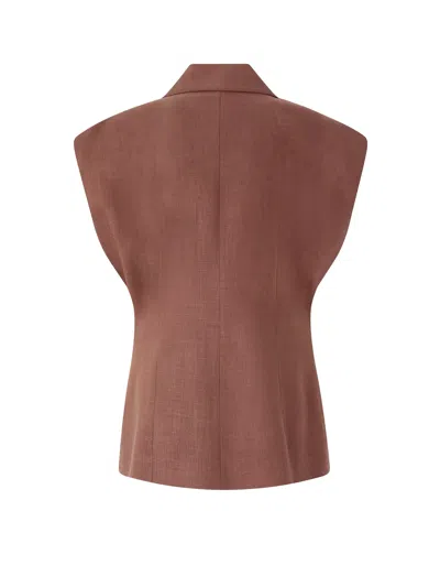 Pinko Single-breasted Sleeveless Gilet In Brown