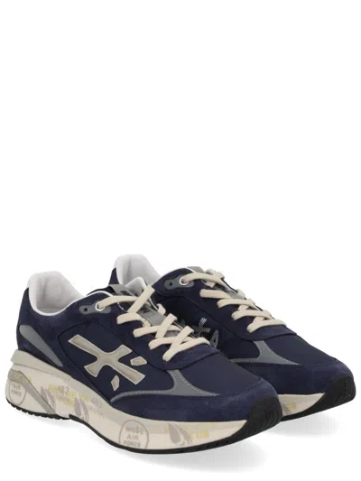Premiata Blue Suede And Technical Fabric Sneakers With Embossed Logo