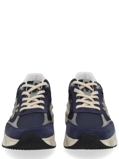 Premiata Blue Suede And Technical Fabric Sneakers With Embossed Logo
