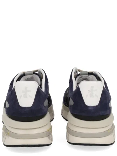 Premiata Blue Suede And Technical Fabric Sneakers With Embossed Logo