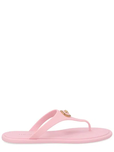 Versace Gianni Ribbon Pink Sandals With Metallic Medusa Head On The Front In Rubber Woman