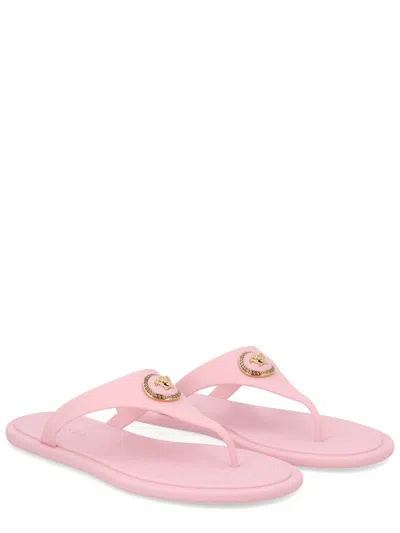 Versace Gianni Ribbon Pink Sandals With Metallic Medusa Head On The Front In Rubber Woman