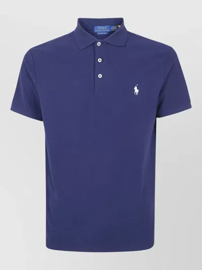 Polo Ralph Lauren Short Sleeve Polo Collar Knit Shirt In Blue