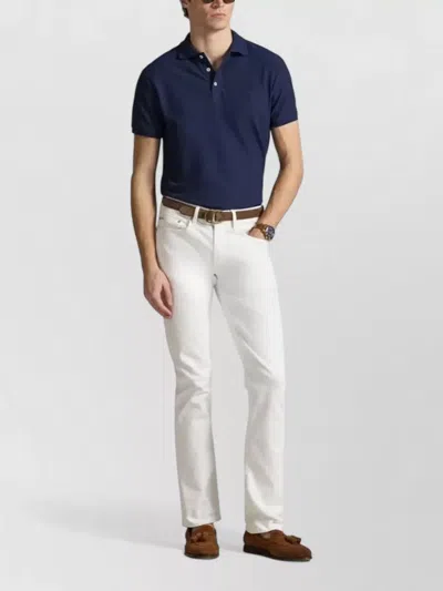 Polo Ralph Lauren Short Sleeve Polo Collar Knit Shirt In Blue