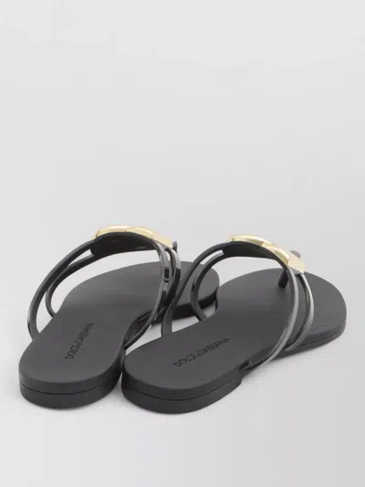 Dolce & Gabbana Women Black Thong Sandals With Logo Plaque On The Front In Rubber Woman