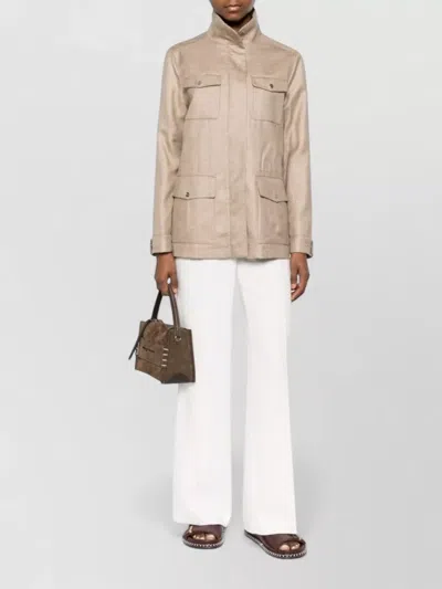 Herno High Collar Jacket Buttoned Cuffs Pockets In Neutral