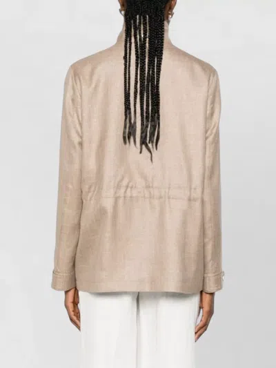 Herno High Collar Jacket Buttoned Cuffs Pockets In Neutral