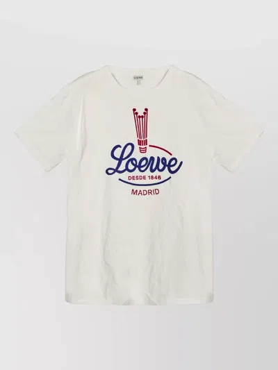 Loewe Womens White Brand-print Relaxed-fit Woven T-shirt