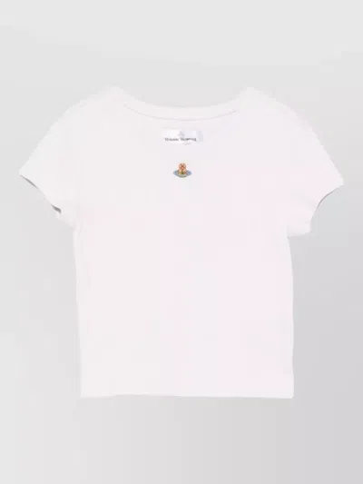 Vivienne Westwood Fitted Cropped T-shirt With Colorful Embroidered Emblem In White