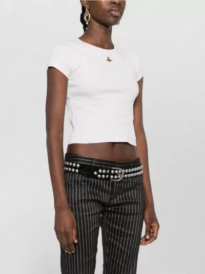 Vivienne Westwood Fitted Cropped T-shirt With Colorful Embroidered Emblem In White