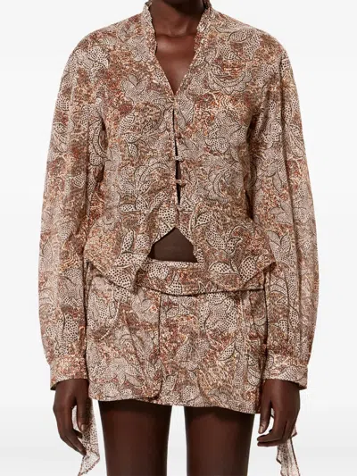 Isabel Marant Celeny Printed Cotton Voile Blouse In Brown