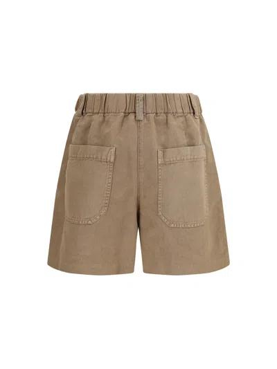 Brunello Cucinelli Baggy Shorts Pleated Front Belt Loops Pockets In Brown