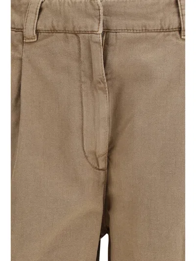 Brunello Cucinelli Baggy Shorts Pleated Front Belt Loops Pockets In Brown