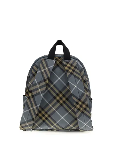 Burberry Check Blue Polyester Backpack In Gray