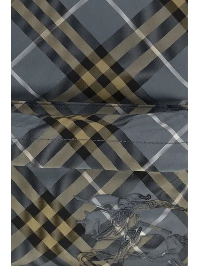 Burberry Check Blue Polyester Backpack In Gray