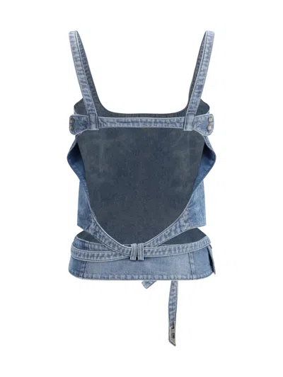 Diesel Light Blue Denim Crop Top With Square Neckline