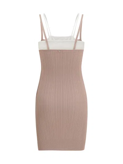 Diesel M-zandra Beige Mini Dress With Spaghetti Straps And Ribbed Knit In Viscose Blend Woman In White