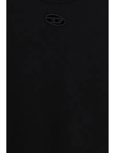 Diesel Women Black T-shirt With Logo On The Front And Ribbed Design In Cotton Woman