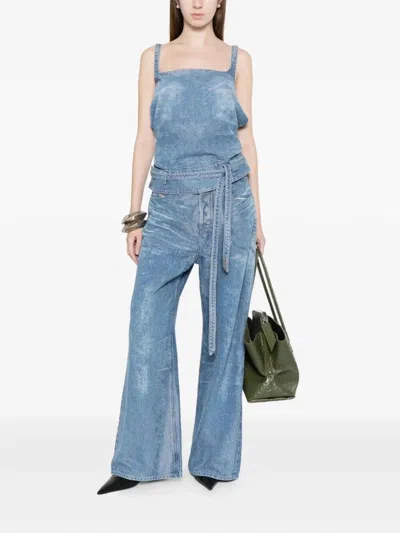 Diesel Light Blue Denim Crop Top With Square Neckline