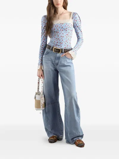 Dolce & Gabbana Cotton Denim Jeans Regular Fit Wide Leg In Multi