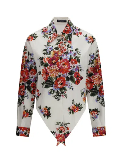 Dolce & Gabbana Cotton Shirt With A Bouquet Of Flowers Print Shirts White In Multi