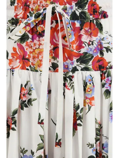 Dolce & Gabbana White Long Skirt With Floral Print And Elasticated Waistband In Cotton Woman
