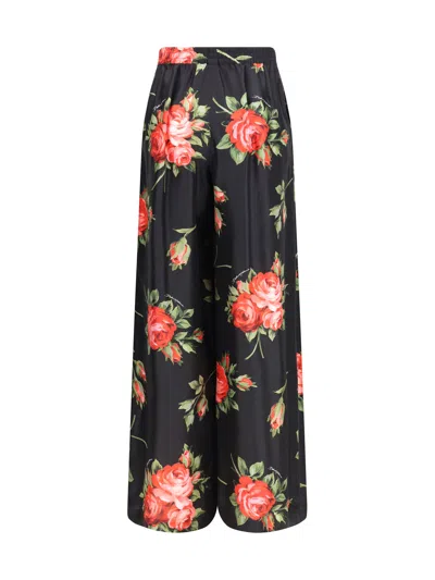 Dolce & Gabbana Women Wide-leg Pants With A Rose Bouquet Print In Black