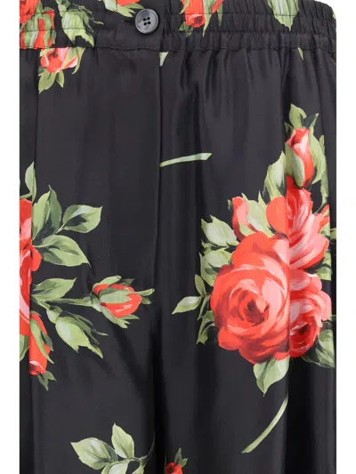 Dolce & Gabbana Women Wide-leg Pants With A Rose Bouquet Print In Black