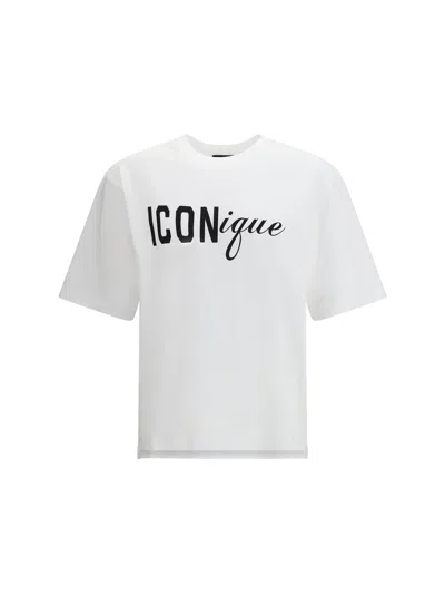 Dsquared2 Men White Crew Neck T-shirt With Raised Collar And Maxi Logo On The Front In Cotton Man In White