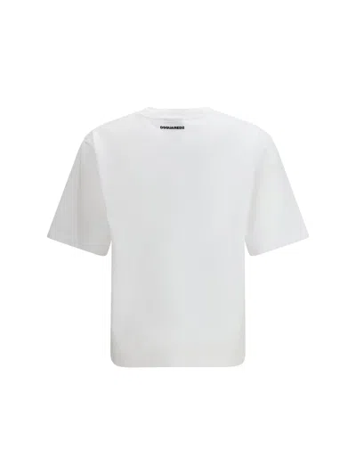 Dsquared2 Men White Crew Neck T-shirt With Raised Collar And Maxi Logo On The Front In Cotton Man In White