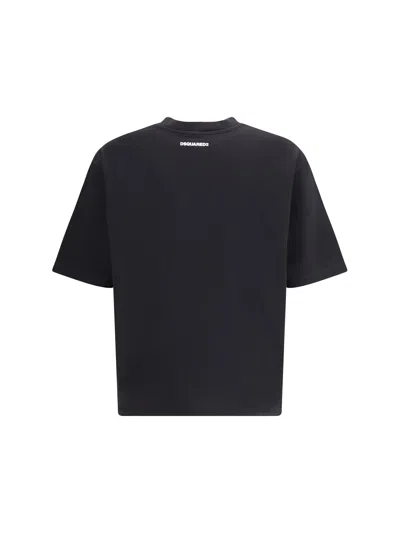 Dsquared2 Black T-shirt Iconique Loose Fit With Round Neck And Logo Print On The Front In Mens Cotton In Black