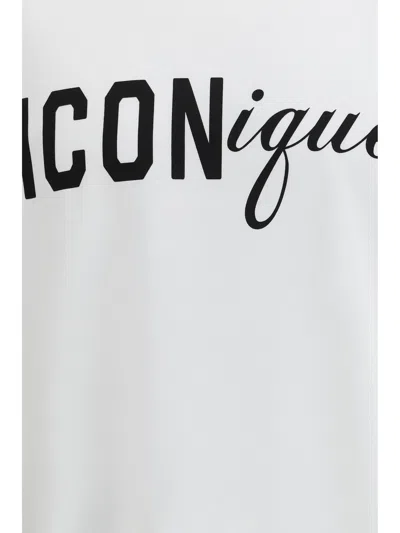 Dsquared2 Men White Crew Neck T-shirt With Raised Collar And Maxi Logo On The Front In Cotton Man In White