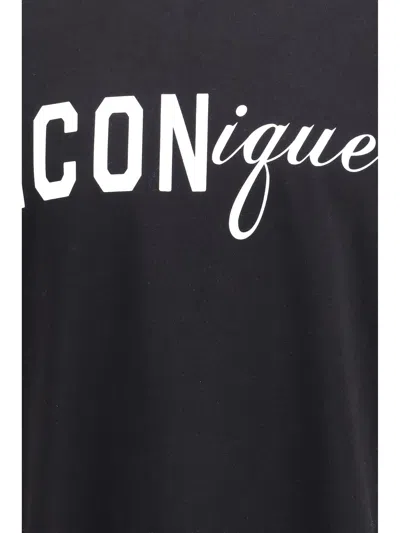 Dsquared2 Black T-shirt Iconique Loose Fit With Round Neck And Logo Print On The Front In Mens Cotton In Black