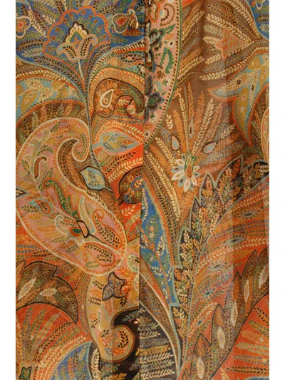Etro Sheer Chiffon Shirt Paisley Ruffle Neckline In Multi