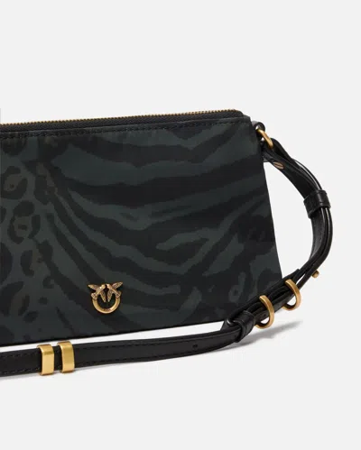 Pinko Rectangular Animal Print Shoulder Bag With Chain Strap In Green