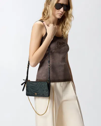 Pinko Rectangular Animal Print Shoulder Bag With Chain Strap In Green