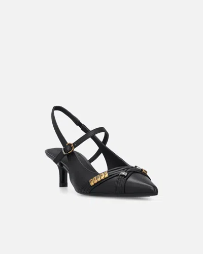 Pinko Gloria 18 Leather Pumps With Metal Lettering Detail In Black