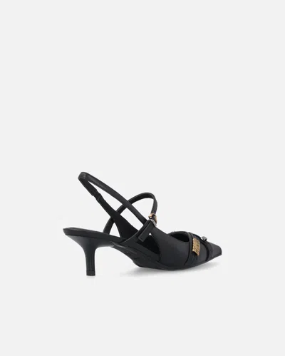 Pinko Gloria 18 Leather Pumps With Metal Lettering Detail In Black