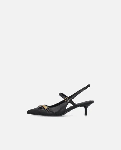 Pinko Gloria 18 Leather Pumps With Metal Lettering Detail In Black
